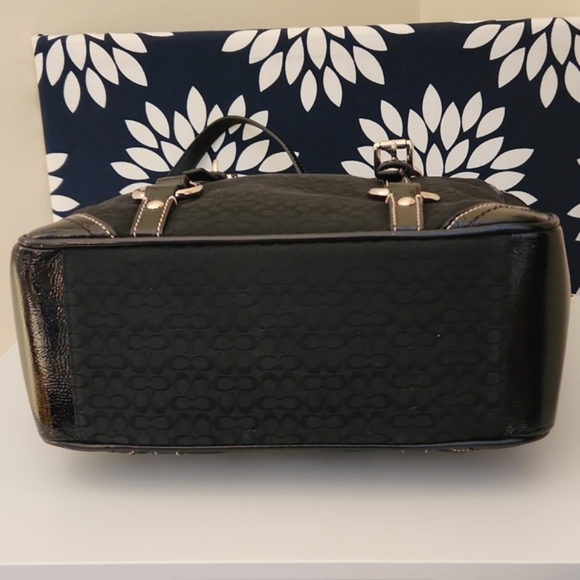 Coach Gallery Tote Shoulder Bag Signature Black Jacquard Patent Leather Silver - Picture 7 of 11